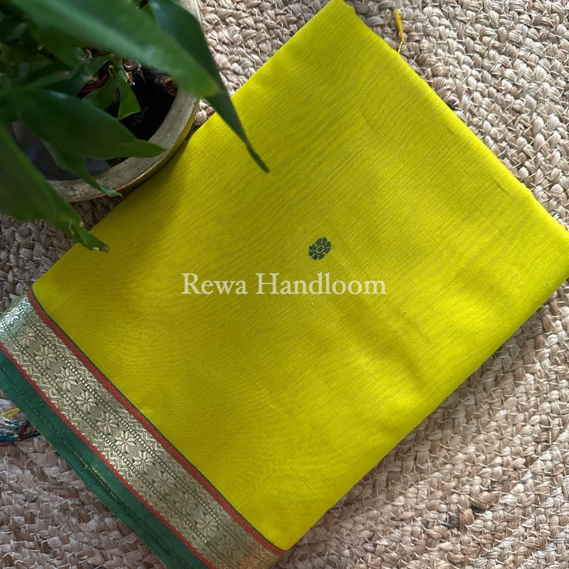 Yellow Butta Pallu Zari Border Maheshwari Saree MBS022