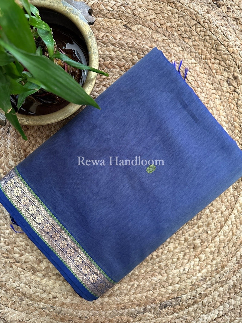 Blue Butta Pallu Zari Border Maheshwari Saree MBS026