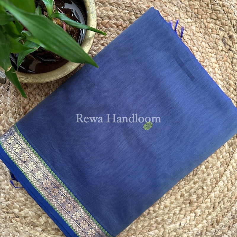 Blue Butta Pallu Zari Border Maheshwari Saree MBS026