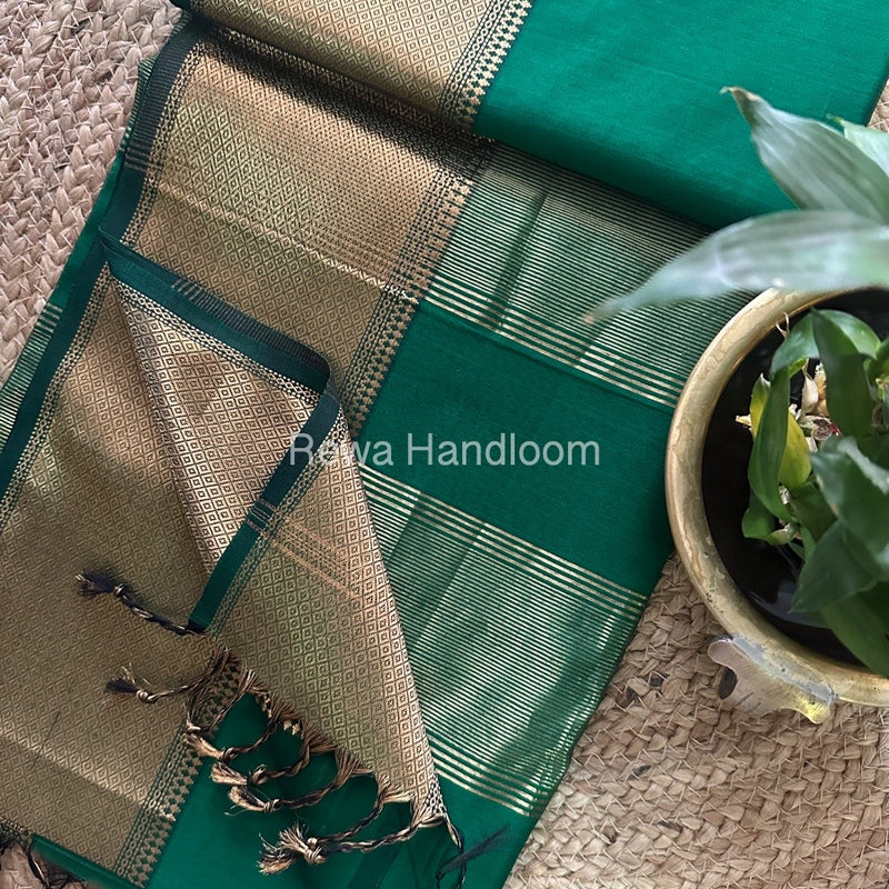 Maheshwari Bottle Green Zari Skirt Saree ZS07