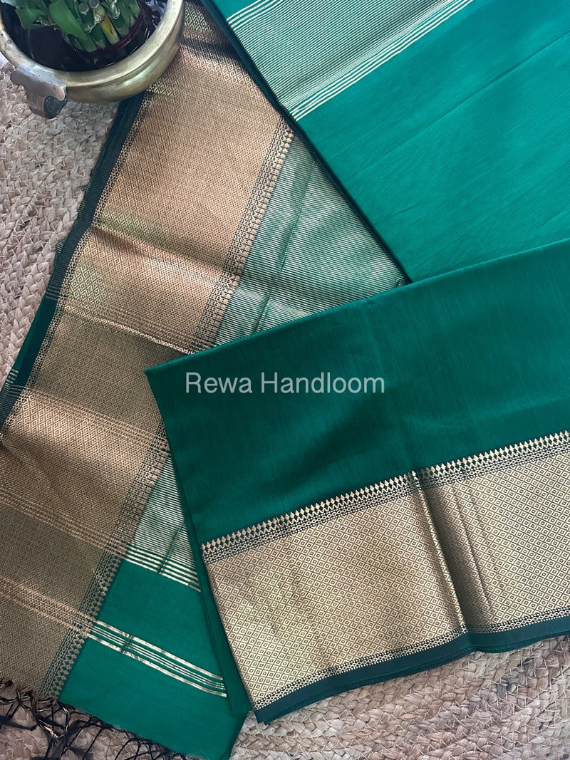 Maheshwari Bottle Green Zari Skirt Saree ZS07