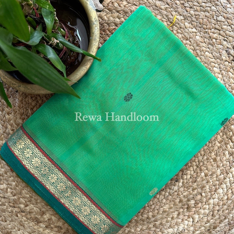 Sea Green Butta Pallu Zari Border Maheshwari Saree MBS032