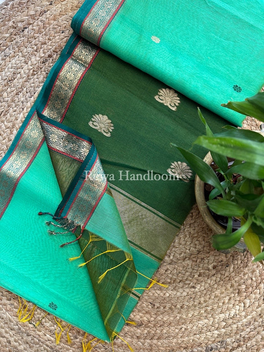 Sea Green Butta Pallu Zari Border Maheshwari Saree MBS032