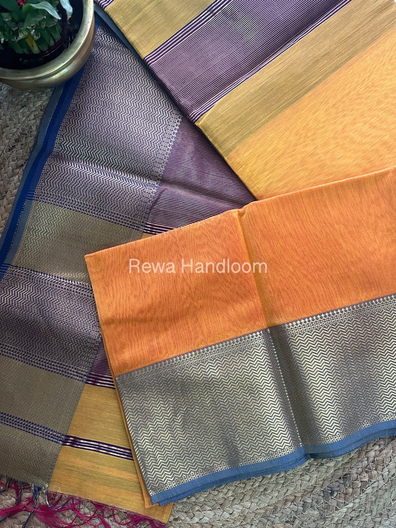 Maheshwari Golden Yellow Zari Skirt Saree-ZS016