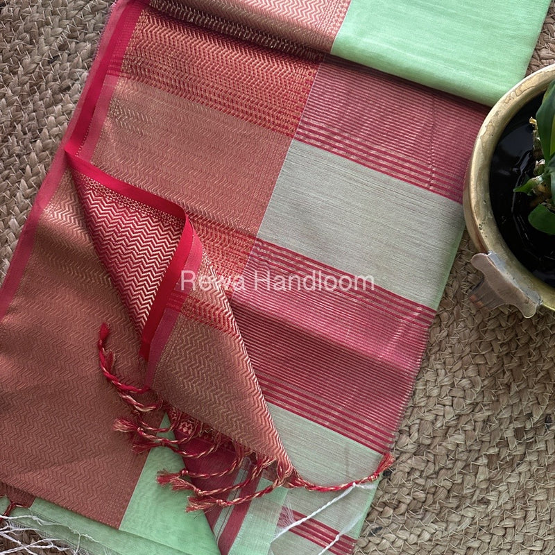Maheshwari Pista Green Zari Skirt Saree ZS04