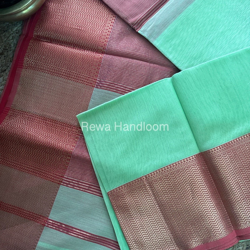 Maheshwari Pista Green Zari Skirt Saree ZS04