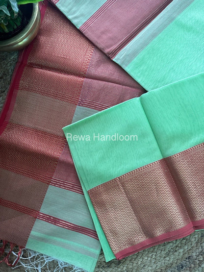 Maheshwari Pista Green Zari Skirt Saree ZS04