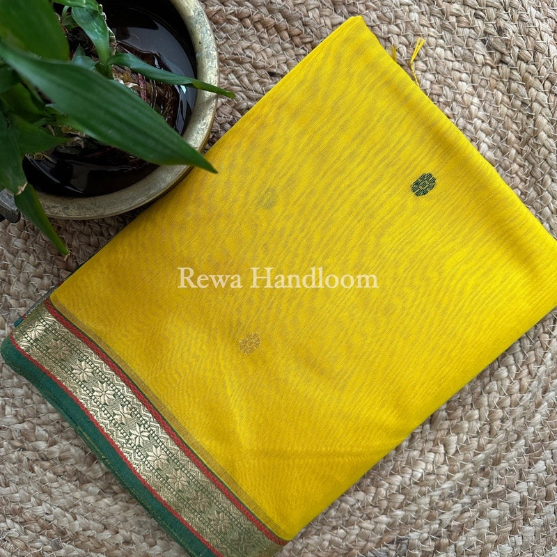 Yellow Butta Pallu Zari Border Maheshwari Saree MBS031