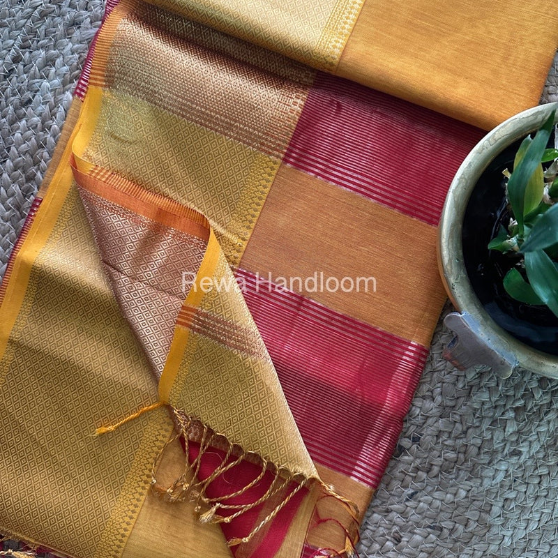 Maheshwari Golden Yellow Zari Skirt Saree ZS01