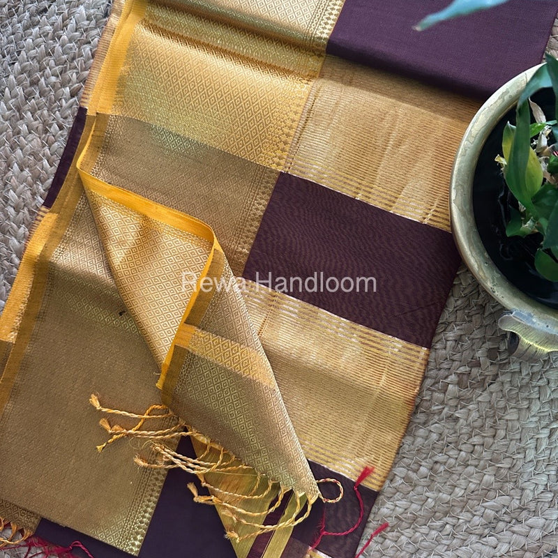 Maheshwari Chocolate Brown Zari Skirt Saree-ZS025