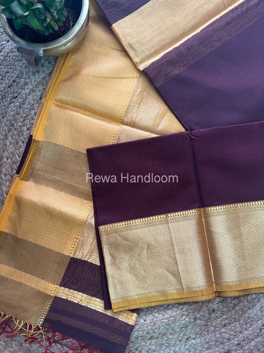 Maheshwari Chocolate Brown Zari Skirt Saree-ZS025