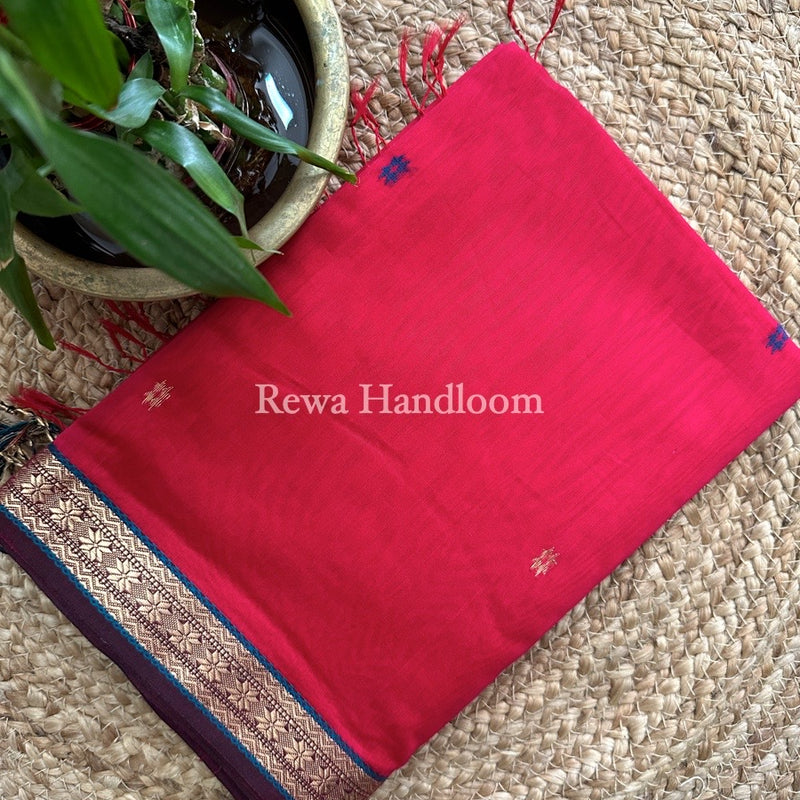 Rani Pink Butta Pallu Zari Border Maheshwari Saree MBS033