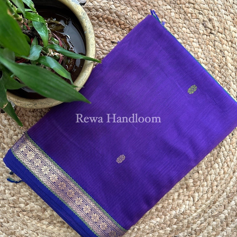 Purple Butta Pallu Zari Border Maheshwari Saree MBS025