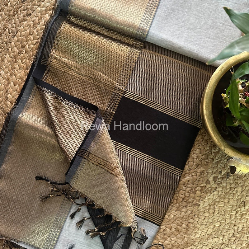 Maheshwari Grey Zari Skirt Saree-ZS028