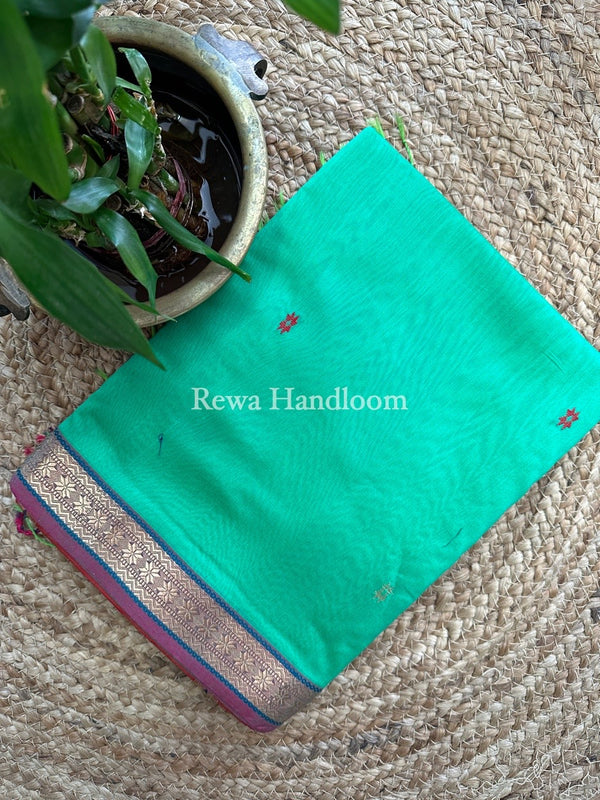 Sea Green Butta Pallu Zari Border Maheshwari Saree MBS019