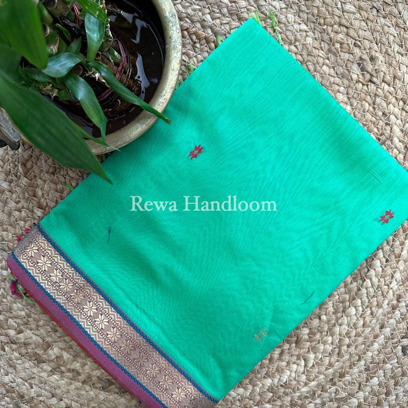 Sea Green Butta Pallu Zari Border Maheshwari Saree MBS019