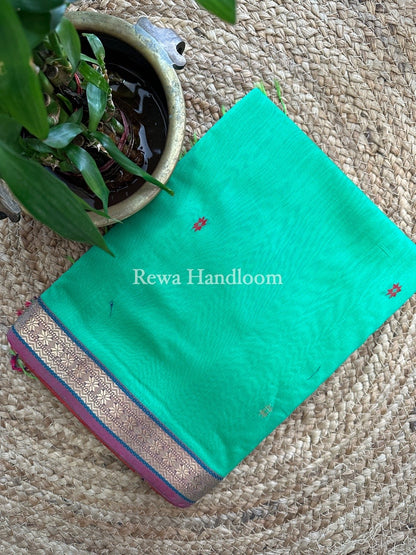 Sea Green Butta Pallu Zari Border Maheshwari Saree MBS019