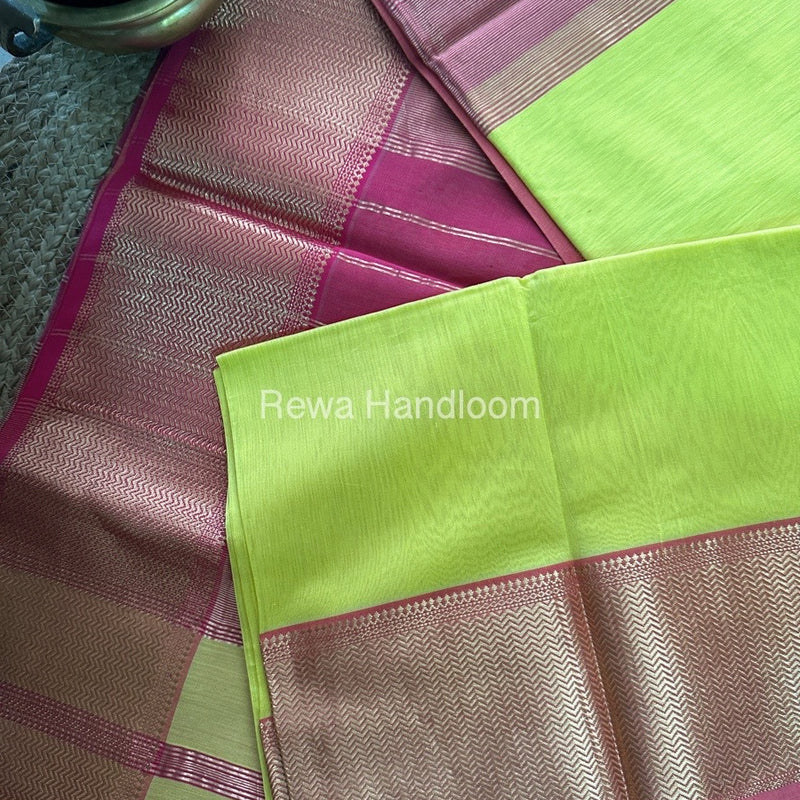 Maheshwari Lemon Yellow Zari Skirt Saree-ZS031