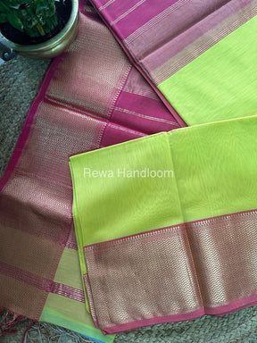 Maheshwari Lemon Yellow Zari Skirt Saree-ZS031