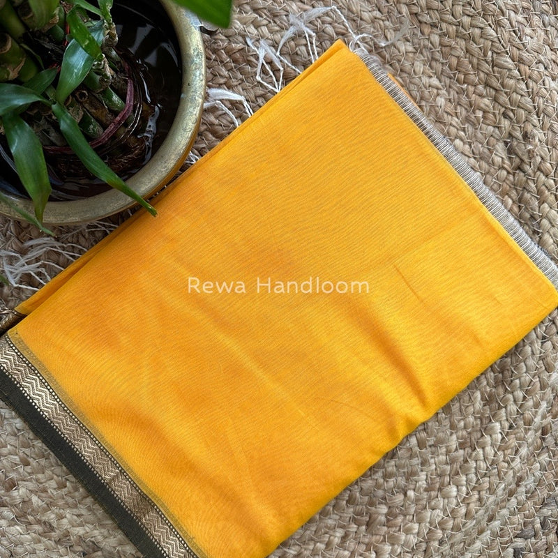 Maheshwari Mango Yellow Gicha Weaving Saree GPS06