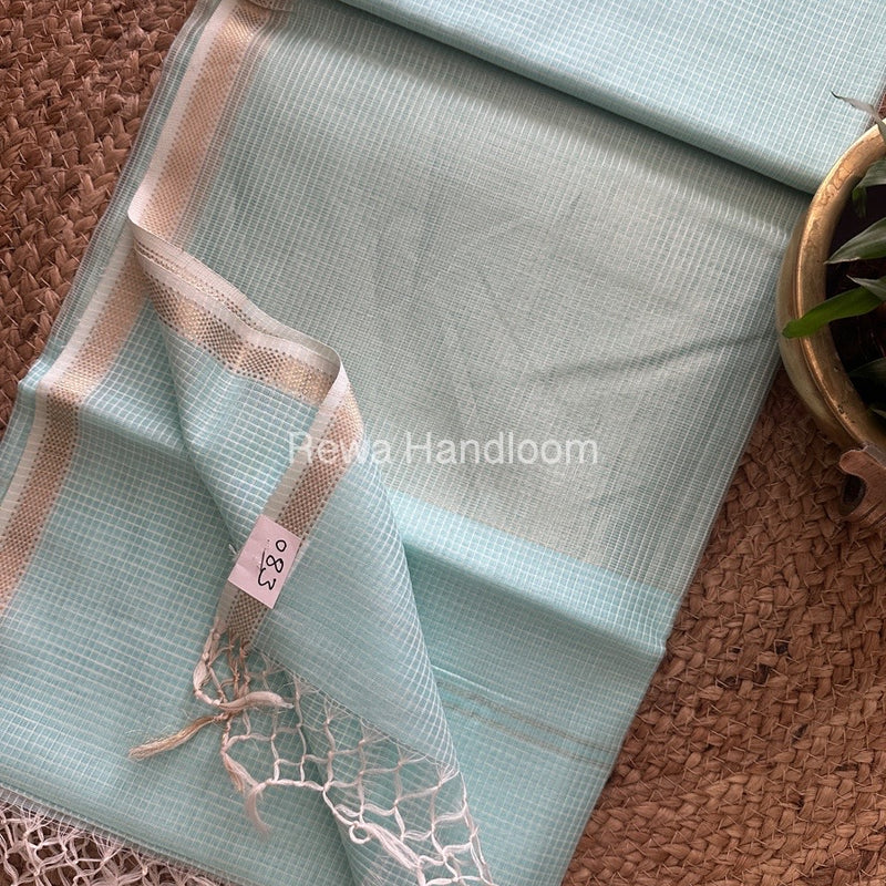 Maheshwari Sea Blue Self Checks Saree CB06