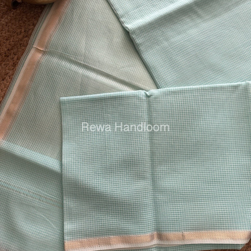 Maheshwari Sea Blue Self Checks Saree CB06