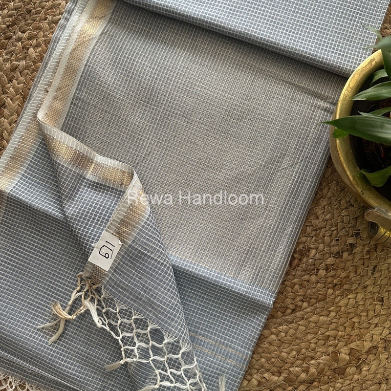 Maheshwari Grey Self Checks Saree CB02