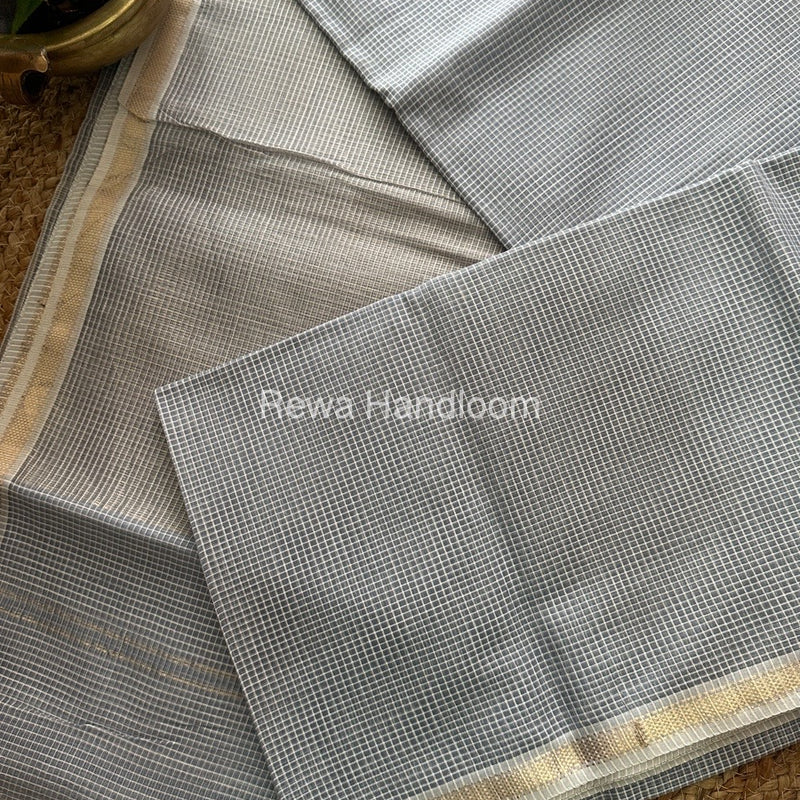 Maheshwari Grey Self Checks Saree CB02