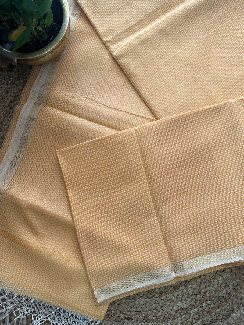 Maheshwari Yellow Self Checks Saree CB01