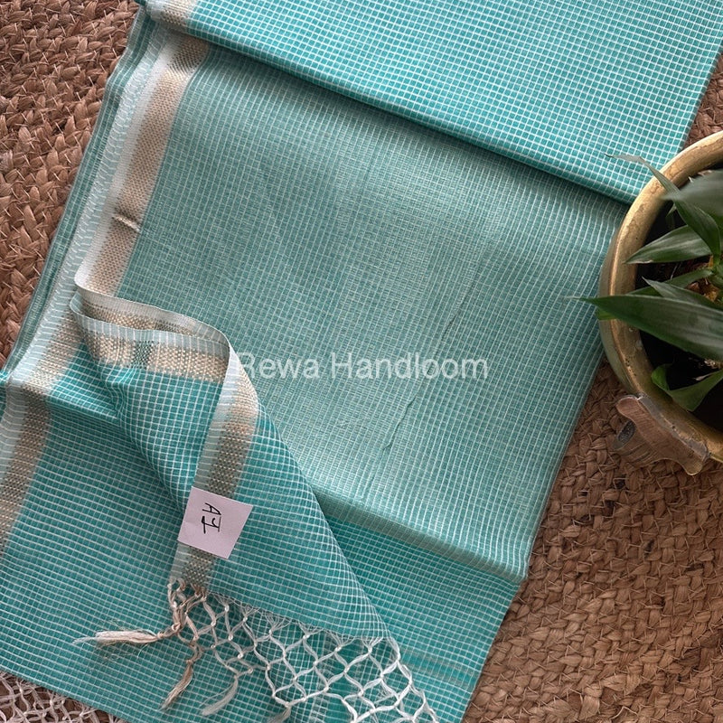 Maheshwari Sea Green Self Checks Saree CB011