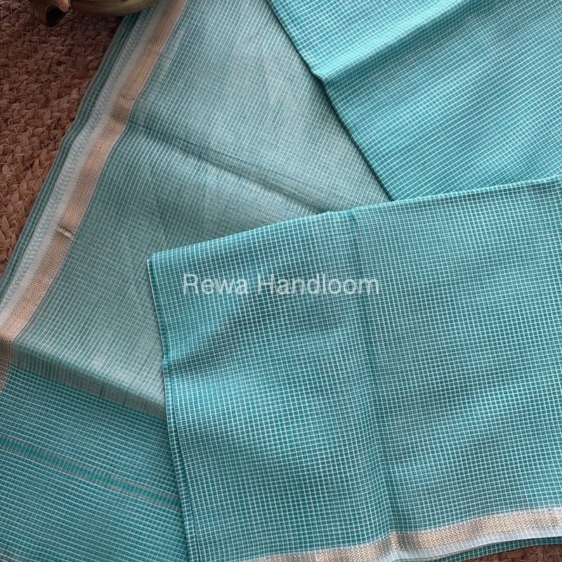 Maheshwari Sea Green Self Checks Saree CB011