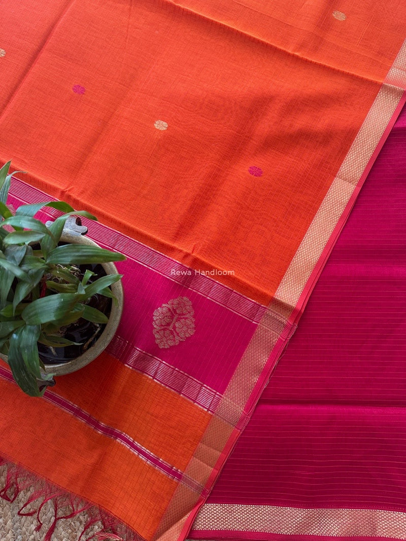 Maheshwari Pink-Orange Motifs Top-Dupatta Set NMS02