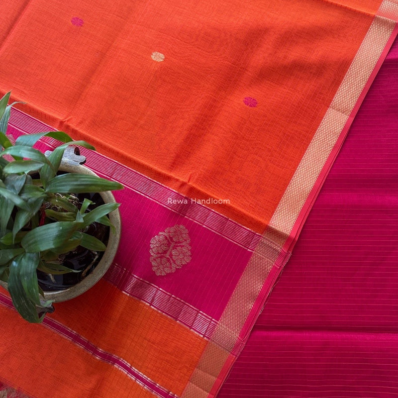 Maheshwari Pink-Orange Motifs Top-Dupatta Set NMS02