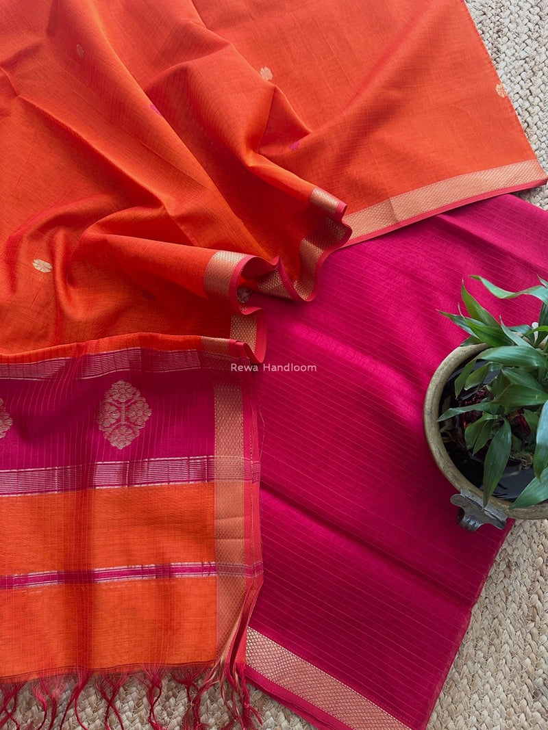 Maheshwari Pink-Orange Motifs Top-Dupatta Set NMS02