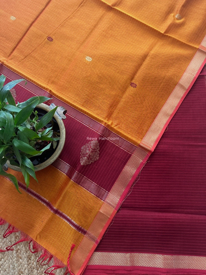 Maheshwari Maroon-Mustard Yellow Motifs Top-Dupatta Set NMS07