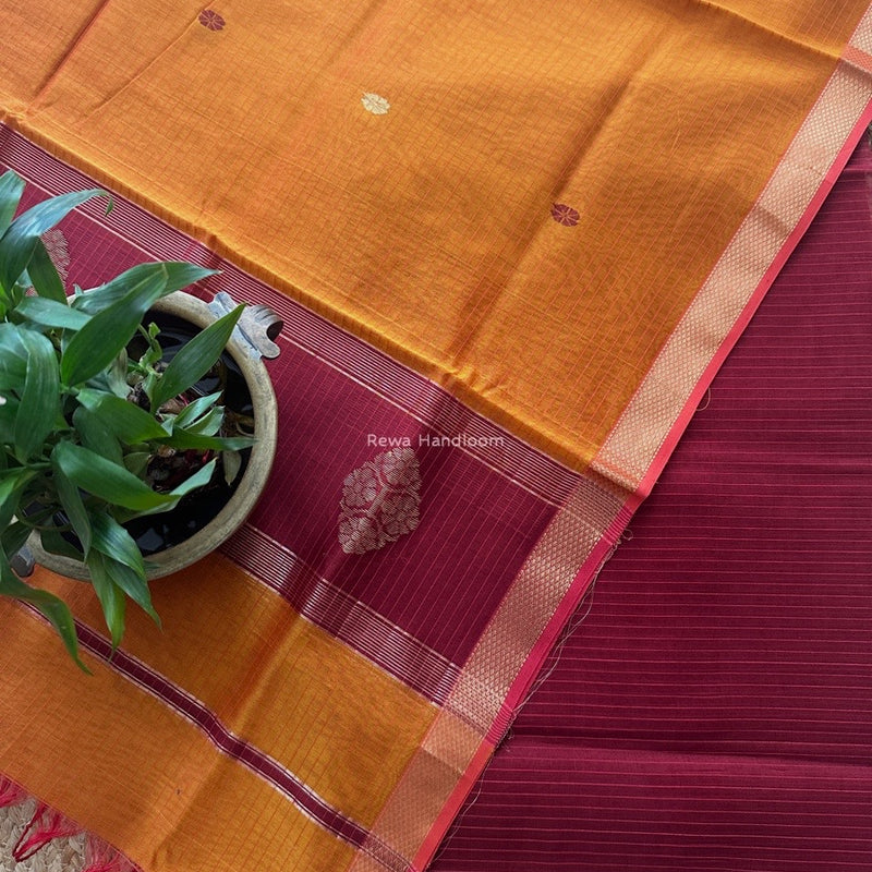 Maheshwari Maroon-Mustard Yellow Motifs Top-Dupatta Set NMS07