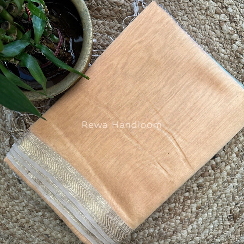 Maheshwari Peach Gicha Weaving Saree GPS017