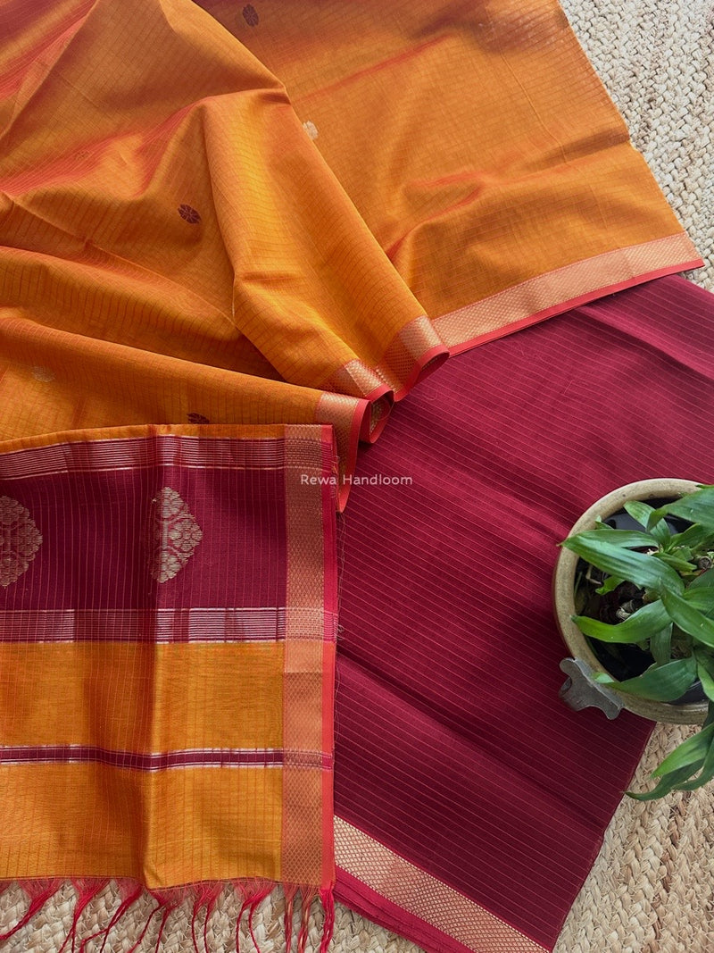 Maheshwari Maroon-Mustard Yellow Motifs Top-Dupatta Set NMS07