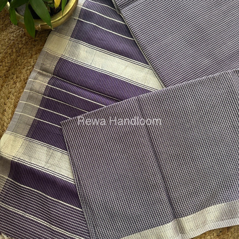 Maheshwari Purple Self Checks Saree CB07