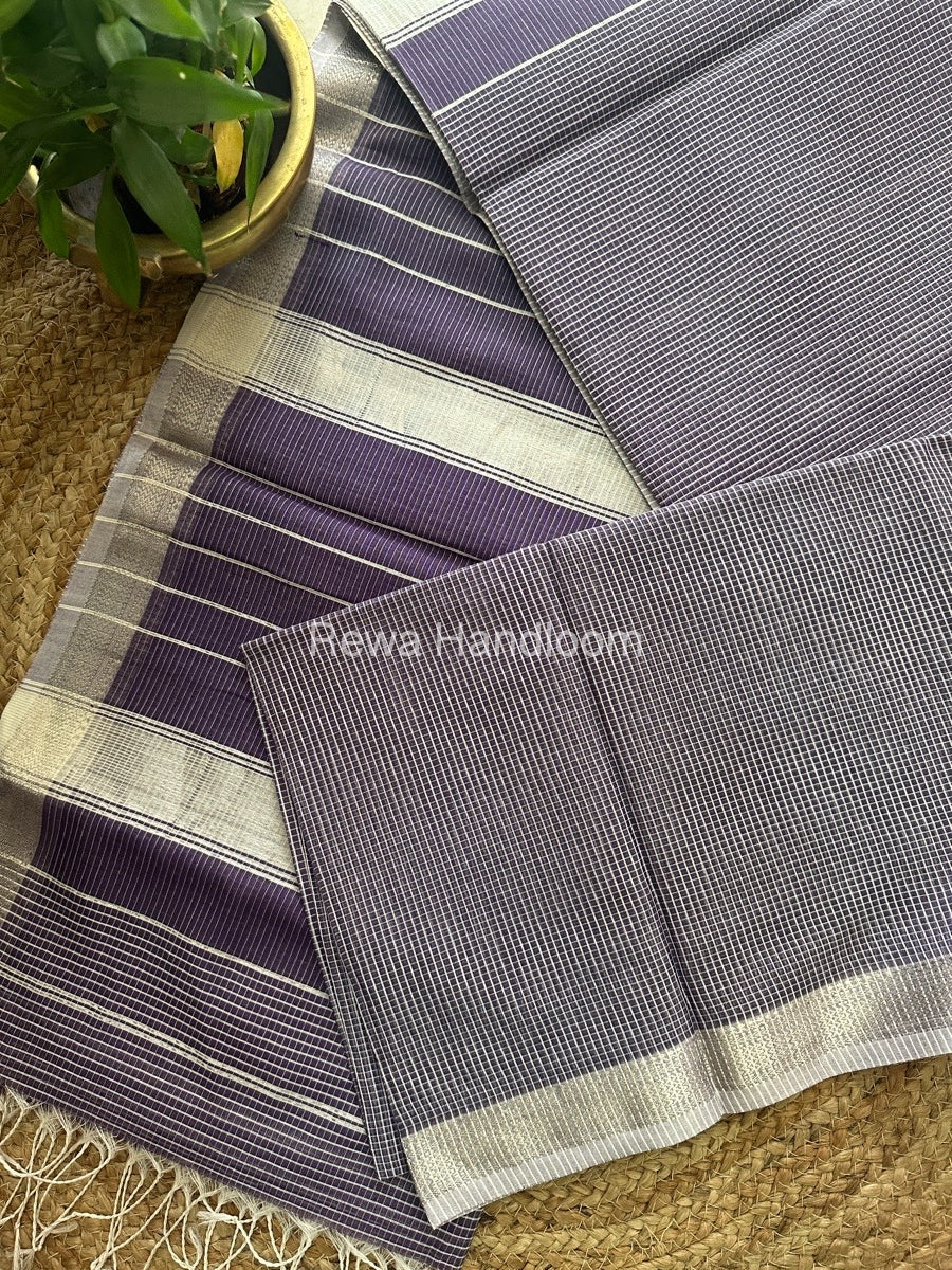 Maheshwari Purple Self Checks Saree CB07