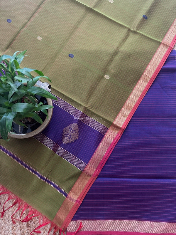 Maheshwari Blue-Mehendi Green Motifs Top-Dupatta Set NMS03