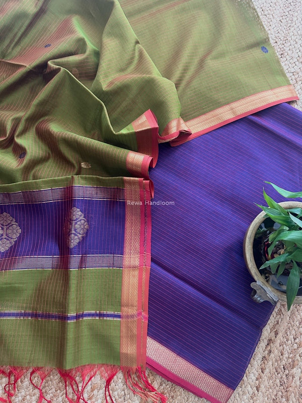Maheshwari Blue-Mehendi Green Motifs Top-Dupatta Set NMS03