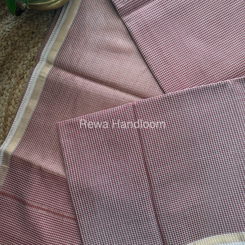 Maheshwari Light Brown Self Checks Saree CB08