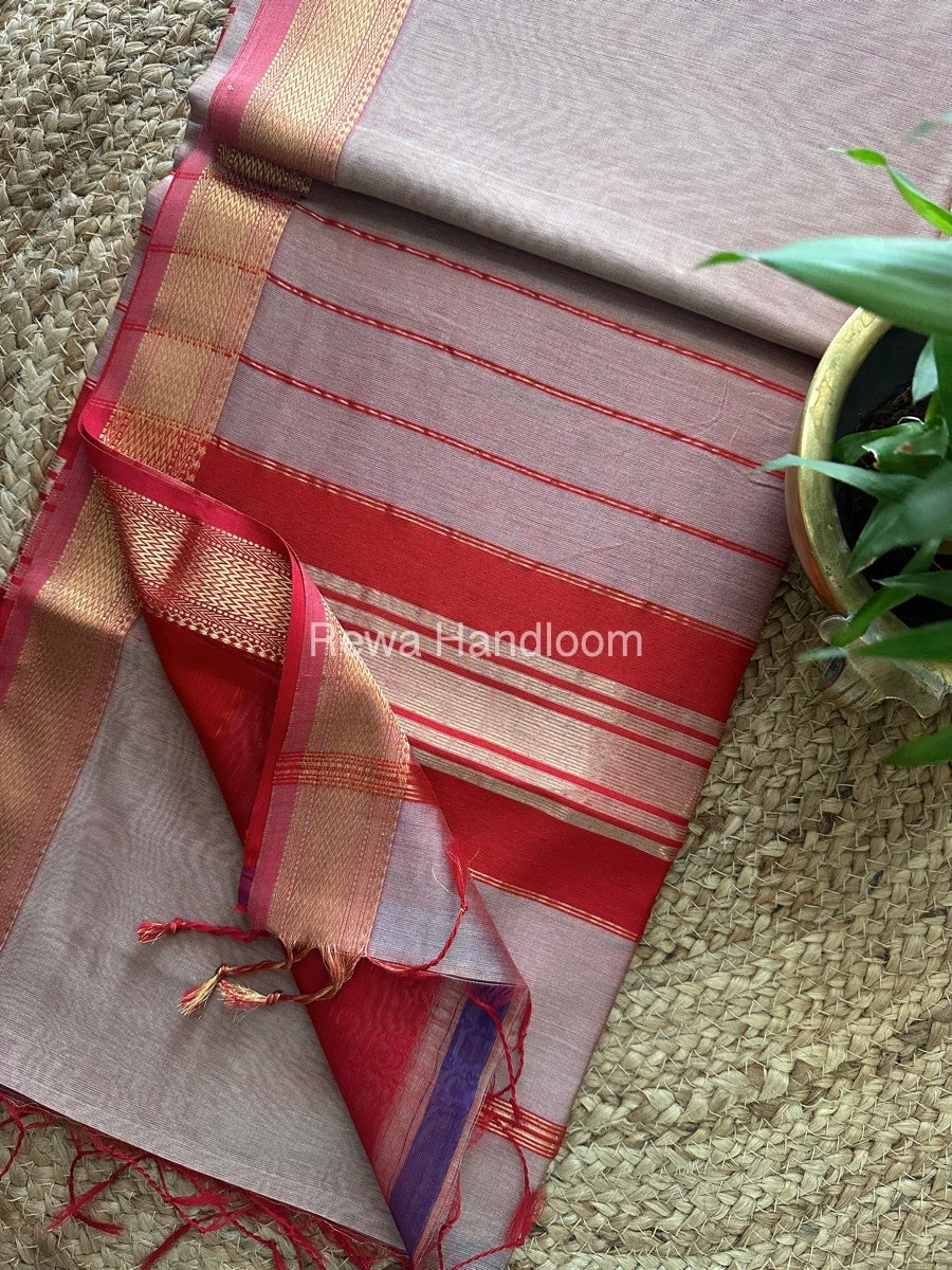 Maheshwari Beige Rewa Lehar Saree ZBS01