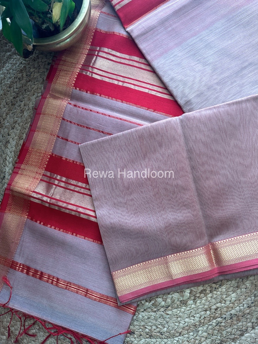 Maheshwari Beige Rewa Lehar Saree ZBS01