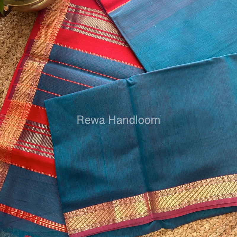 Maheshwari Rama Green Rewa Lehar Saree ZBS02