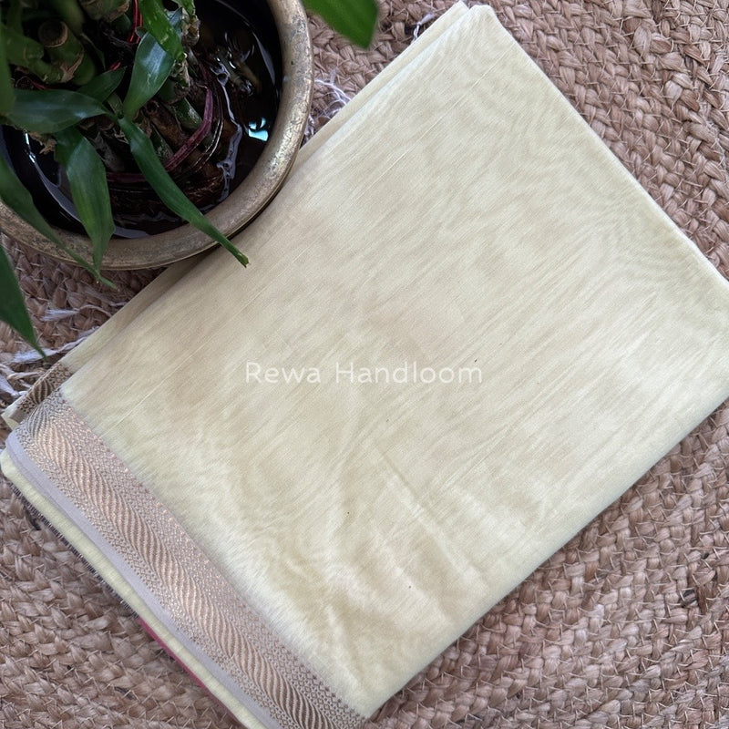Maheshwari Light Yellow Gicha Weaving Saree GPS04
