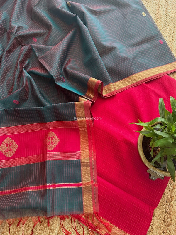 Maheshwari Rani Pink-Green Motifs Top-Dupatta Set NMS09
