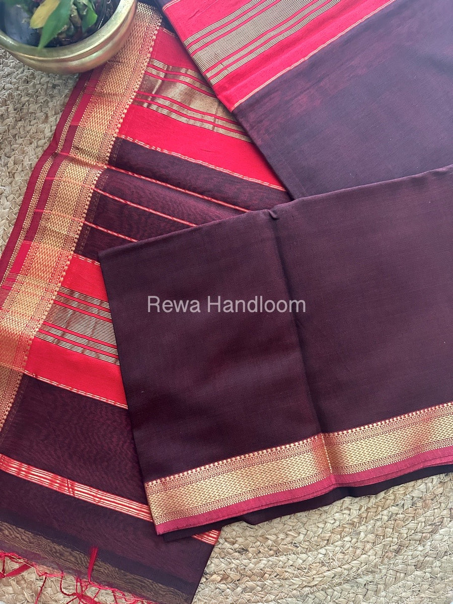 Maheshwari Chocolate Brown Rewa Lehar Saree ZBS03