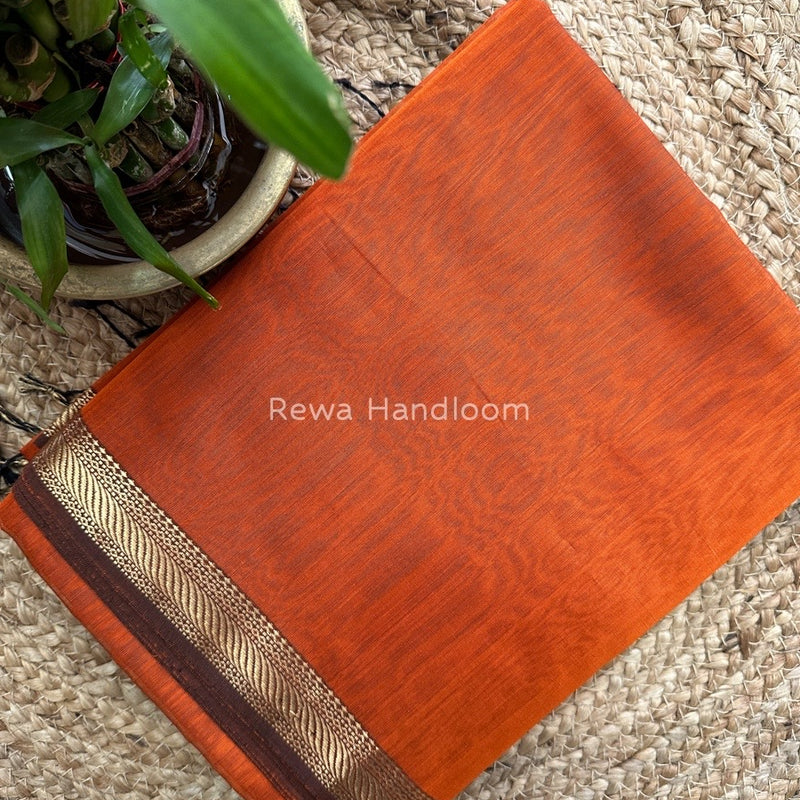 Maheshwari Rust Orange Gicha Weaving Saree GPS05